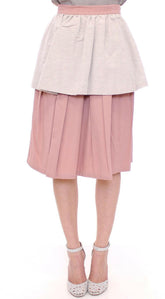 Comeforbreakfast Pink Gray Knee-Length Pleated Skirt -   -  Comeforbreakfast.